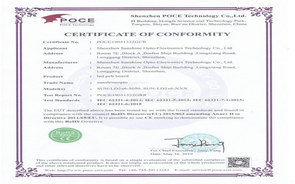 CHINA Sunshine Opto-electronics Enterprise Co.,ltd Certificaciones
