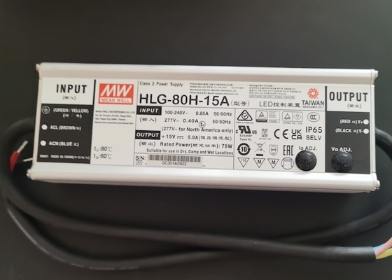 El conductor LED IP65 a prueba de agua 60w 75w 80w HLG-80H-15A 15V 5A de corriente / voltaje constante
