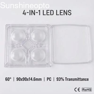 Lente óptica LED para PC de 90 × 90 mm con ángulo de haz de 60° para luces industriales de gran altura